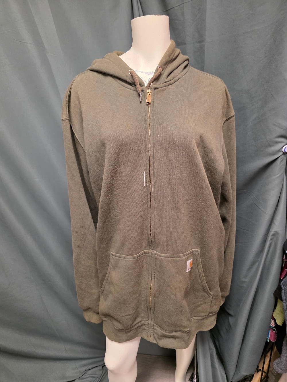 Men's Olive Green Carhartt Zip Up Hooded Sweatshirt, Size 3XL Tall